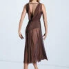 Weissman Double Cowl Mesh Maxi Dress
