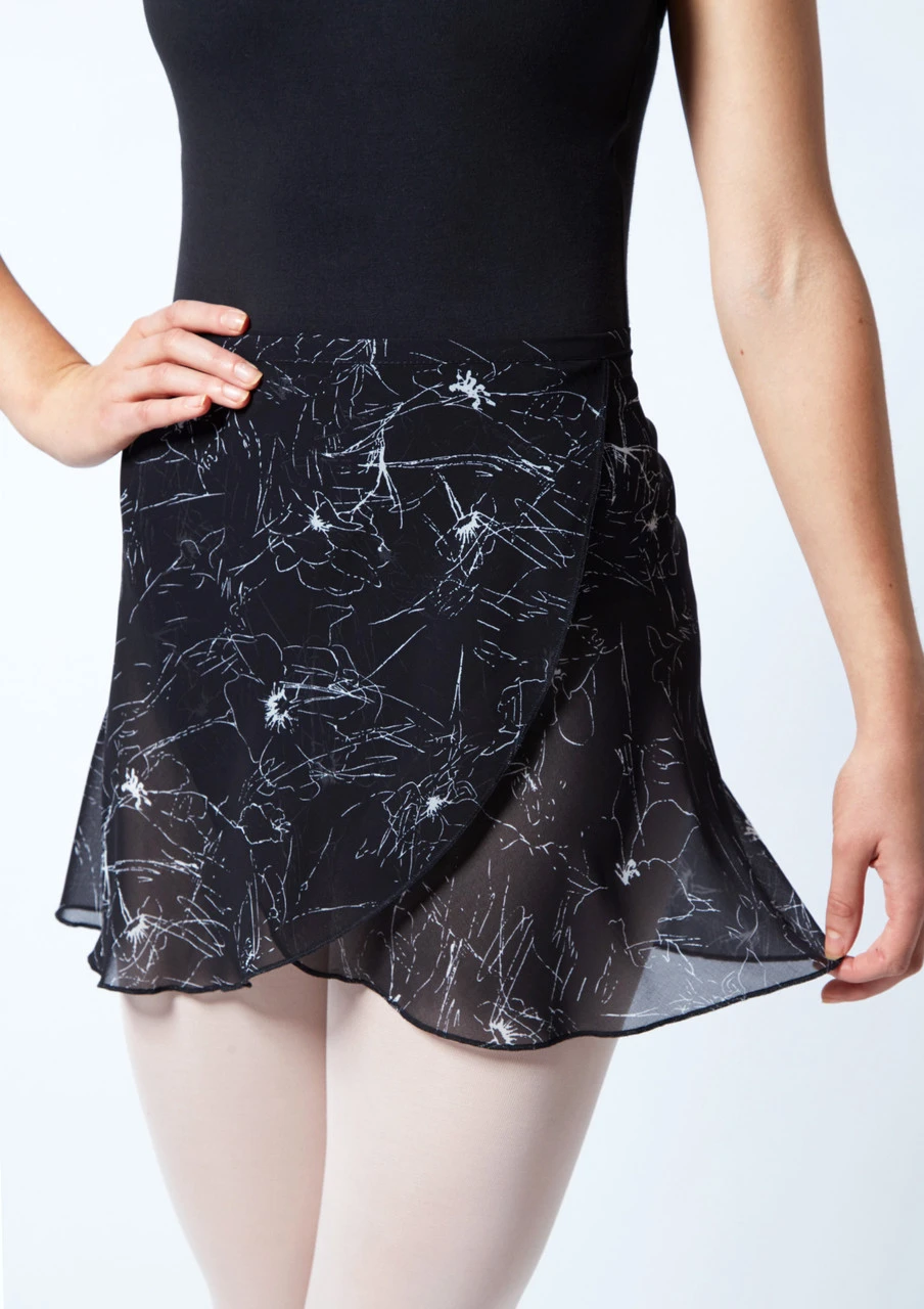 Move Dance Floral Print Wrap Dance Skirt - Black - Image 3